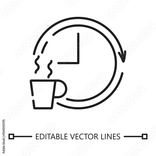 Break linear icon. Break linear icon clock with arrow piercing cup. Perfect for time management, home decor, office design, productivity, and scheduling concepts.