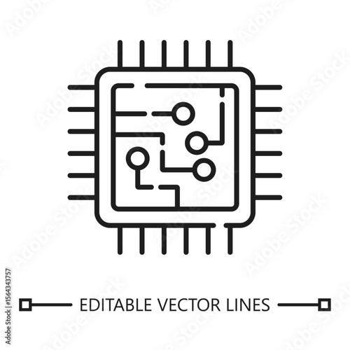 Cpu chip linear icon. Cpu chip animation showing microchips processing power, suitable for technology concepts, computer graphics, educational videos, and presentations.