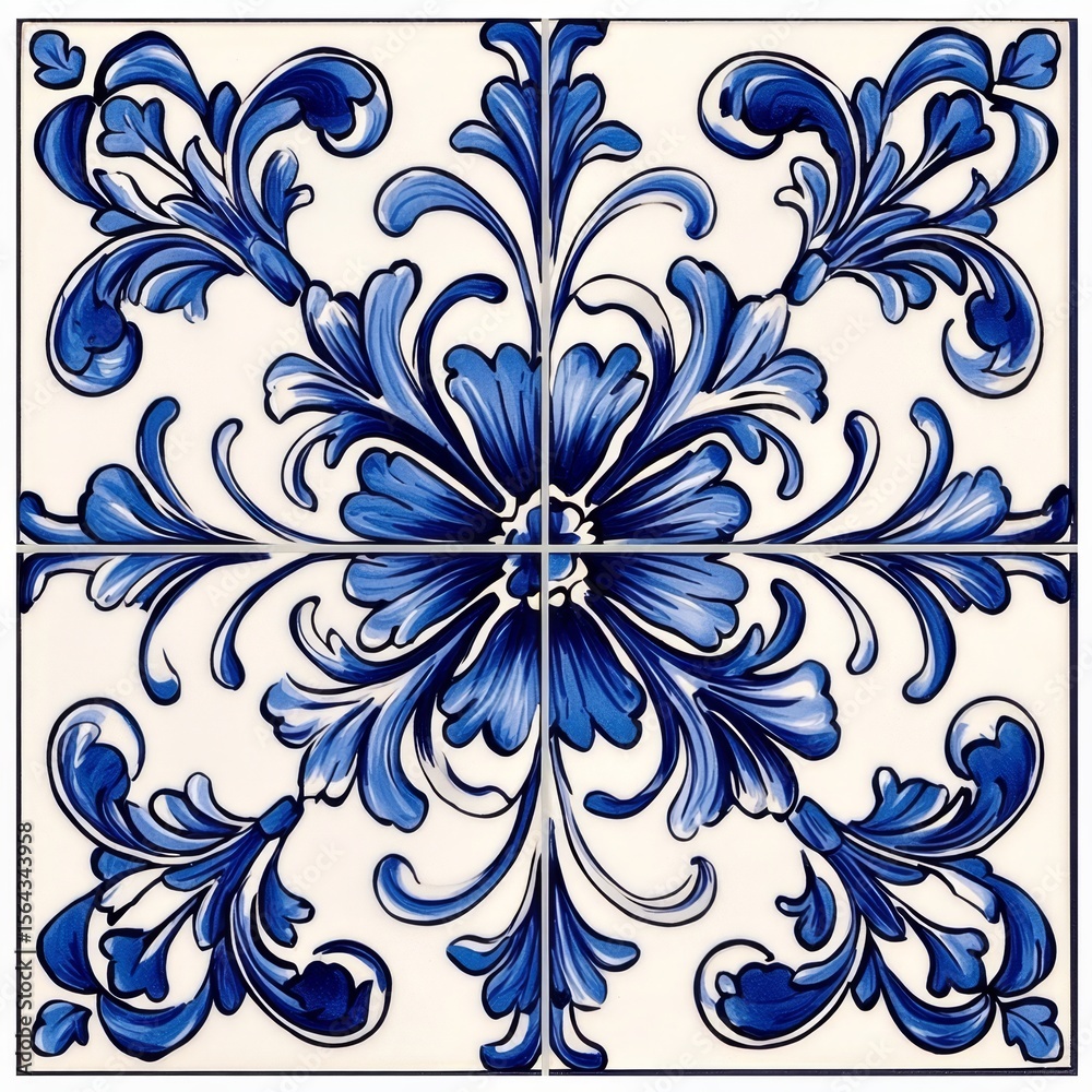 Fototapeta premium Exquisite Mediterranean Style Ceramic Tiles with Floral Designs
