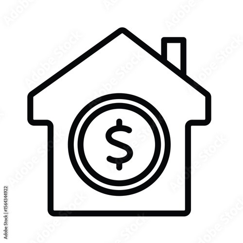 House icon with dollar coin, ideal for real estate finance or investment concepts. Perfect for financial websites or presentations.