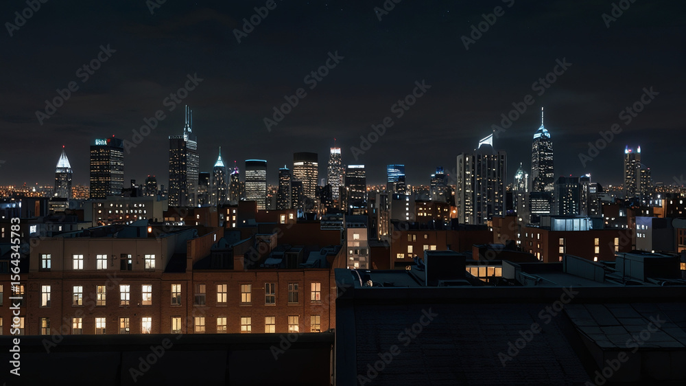Fototapeta premium Night-Cityscape-Panorama Urban-Lights-and-Architecture