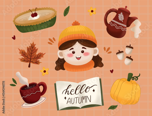 Cute Character with Autumn Element Season