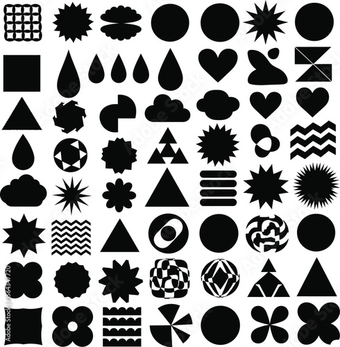 A versatile set of black and white vector icons, featuring nature symbols like leaves and trees, alongside playing card designs of hearts and spades