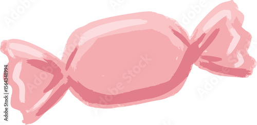 Single pink candy, wrapped tightly, sits against a bright white background, conveying a sweet and cheerful mood perfect for confectionery or celebratory marketing materials.