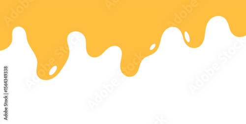 flowing melted caramel on white background. honey illustration. colorful wavy liquid corner. melting slime design element. abstract honey dripping pattern. dripping yellow paint.