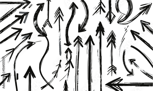 Modern Vector illustration of hand-drawn arrows in a sketch style, including curved, straight, double-headed, and circular arrows, easily editable.