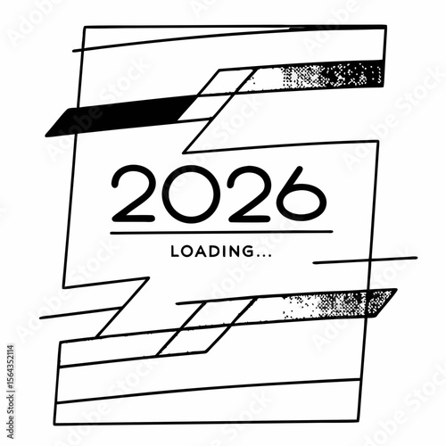 An abstract geometric design announces the year 2026 is loading