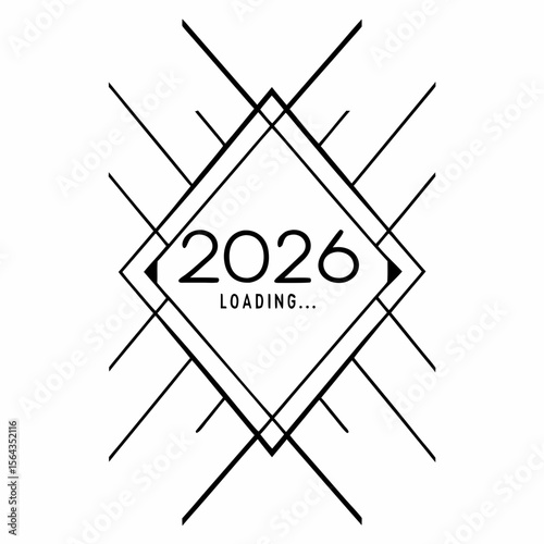 A geometric art deco design announces the year 2026 is loading