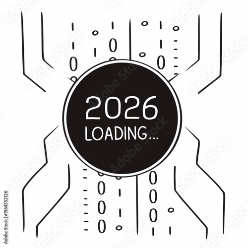 A digital circuit design announces the year 2026 is loading