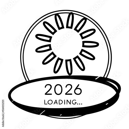 A sun and circle indicate 2026 loading, symbolizing progress and anticipation