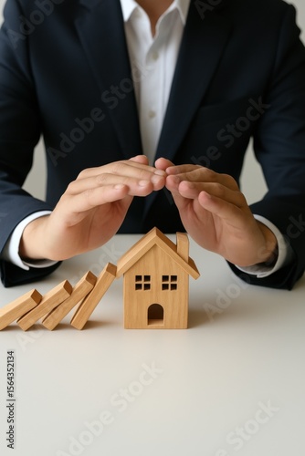 Protecting Your Investment Businessman Safeguards Home with Careful Planning Office Image Professional Environment Close-Up