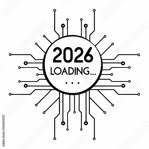 A circuit board design announces the year 2026 is loading