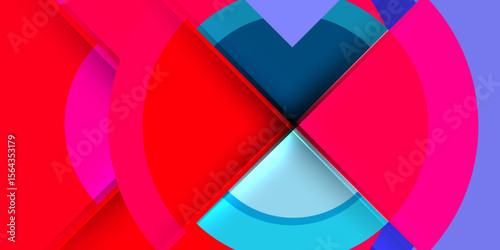 Abstract geometric composition. Vibrant colors intersect, creating dynamic visual effect. Shapes overlap, forming complex pattern.