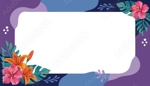 Floral frame vector design with hibiscus and lily flowers for summer graphic design template art editable vector illustration with png format