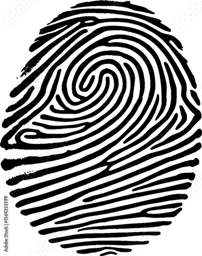 Fingerprint photographed on white background. Made with the right ink used by police to take fingerprints.