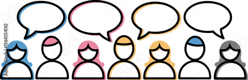 Illustration of diverse people talking with speech bubbles for social media and communication design editable vector illustration with png format