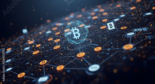Abstract digital network representing the decentralized financial ecosystem of cryptocurrencies, blockchain technology, and the global exchange of digital assets.