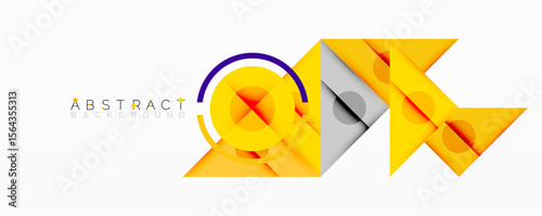 Bright yellow geometric shapes overlap. Modern design features layered elements, creating dynamic visual effect. Minimalist composition.