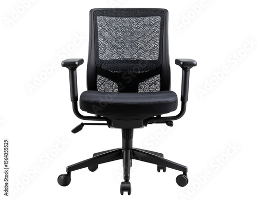  Modern Ergonomic Office Chair with Adjustable Armrests, Front View, Isolated on Transparent Background”