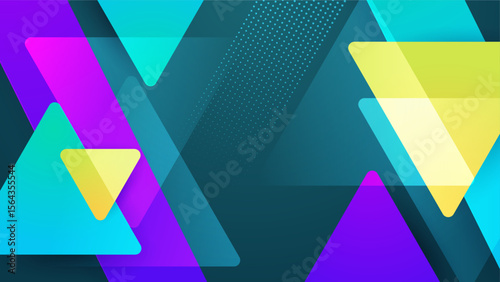 Overlapping colorful triangles on a teal background suitable for geometric designs, art prints, background designs, modern patterns, digital art.