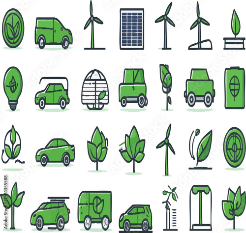 Eco-Friendly Transport and Green Energy Icons