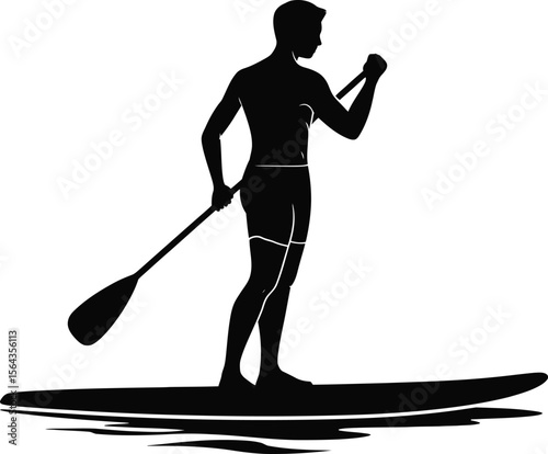 Stand-Up Paddleboarder Silhouette: Outdoor Water Sport and Adventure Activity