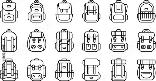 Backpacks outline set vector illustration of different types of backpacks for hiking and travel use