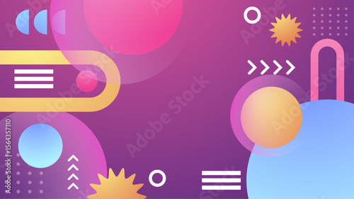 Suitable for web backgrounds, posters, banners, and digital designs. Geometric shapes in vibrant colors create a visually captivating abstract design.