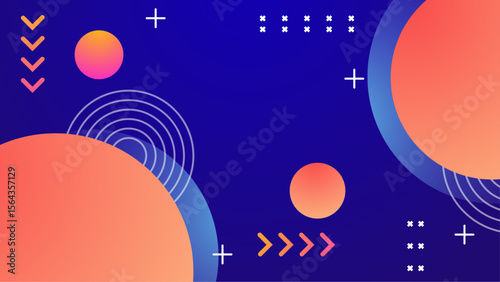 Abstract design with colorful circles, arrows, and plus signs suitable for presentations, marketing materials, and digital art projects.