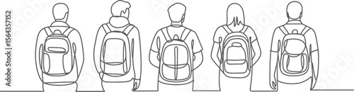 Line art of students with backpacks for back to school concept minimalist vector illustration design