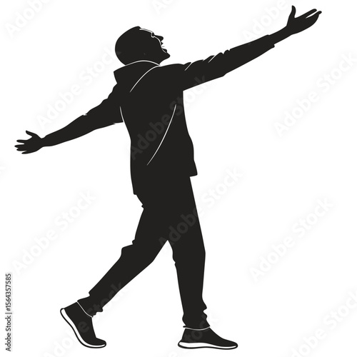 Silhouette of a Man Celebrating Success: Joy, Triumph, Achievement