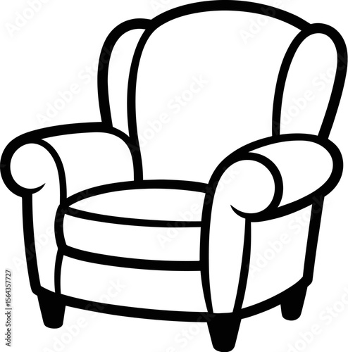Isolated drawing of a white armchair for home decor and furniture design with black outline style