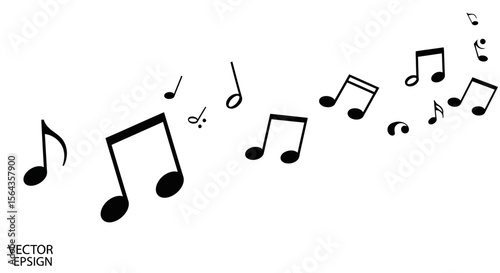 Black Musical Notes Floating on White Background Vector Illustration
