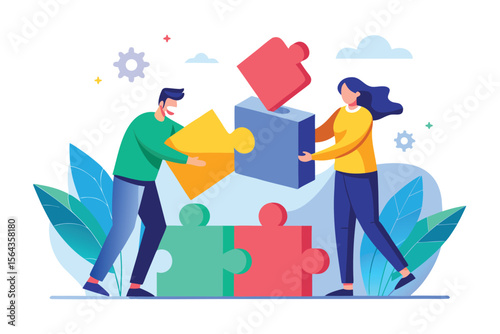 Teamwork and Collaboration Concept People Connecting Puzzle Pieces for a Common Goal in Business and Strategy for Success