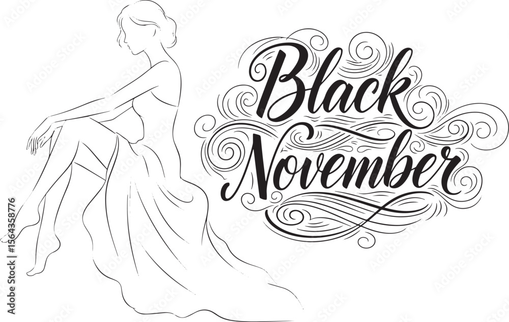 Obraz premium Elegant Silhouette of a Woman, Celebrating Black November