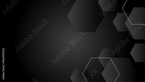 Dark gray hexagons on a black background, ideal for abstract digital designs, high-tech concepts, modern backgrounds, and geometric patterns.