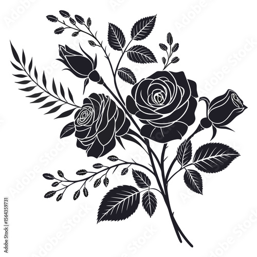 Elegant Black Rose Bouquet: Silhouette Floral Design