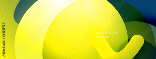 Abstract yellow, green design. Overlapping shapes create dynamic visual effect. Smooth gradients suggest movement, depth. Modern background.