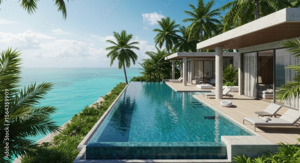 Fototapeta premium Modern beachfront villa with infinity pool