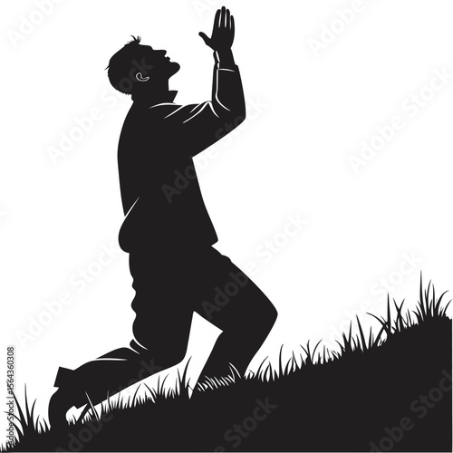 Powerful Silhouette: Man Kneeling in Prayer, Hope, and Faith