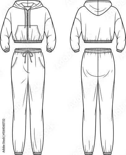  Stylish Women's Cropped Hoodie and Jogger Sweatpants Set - Comfortable Athleisure Wear for Modern Casual Fashion and Relaxation.