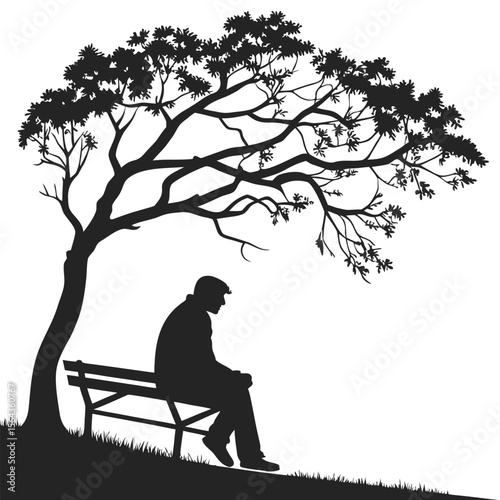 Silhouette of a Man Contemplating Under a Tree