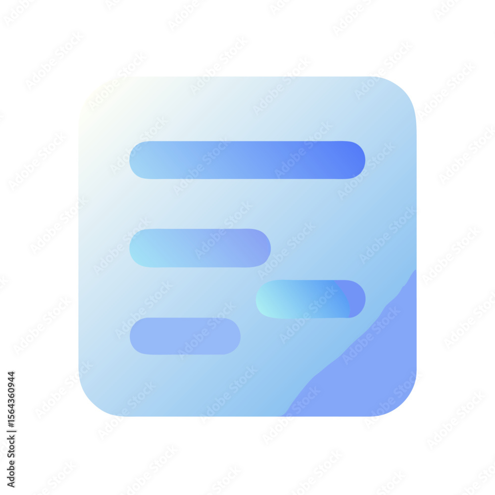 Vector art of a light blue gradient note icon with lines of text, isolated on transparent background