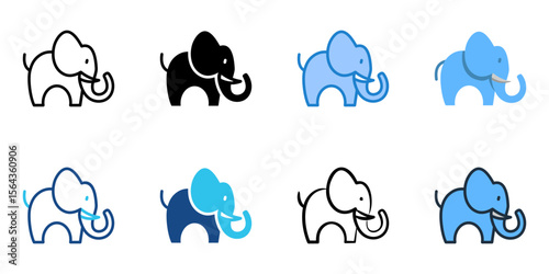 Elephant icon set multiple style collection 
