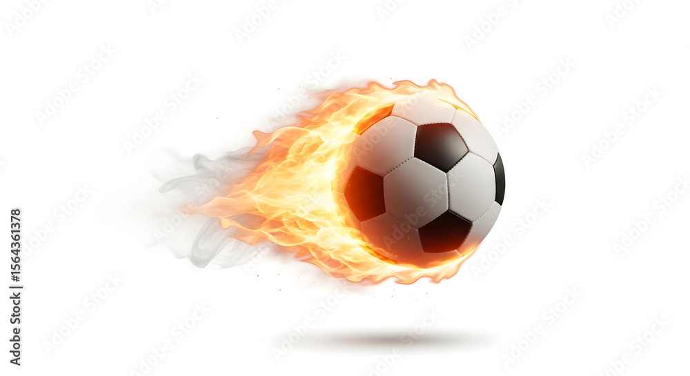 Fototapeta premium Fiery Soccer Ball with Dynamic Flame Trail and Motion Effect