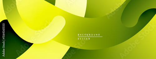 Abstract background features flowing layers, vibrant yellow, green hues. Modern design creates depth, visual interest. Smooth transitions present dynamic composition.
