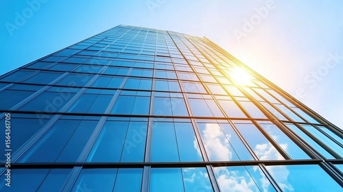 Wallpaper Mural Modern Business Office Building with Sunlight Glass Curtain Wall, Sky Blue Minimalist Illustration Background Torontodigital.ca