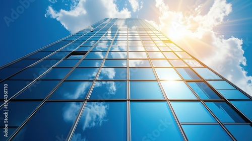Wallpaper Mural Modern Business Office Building with Sunlight Glass Curtain Wall, Sky Blue Minimalist Illustration Background Torontodigital.ca