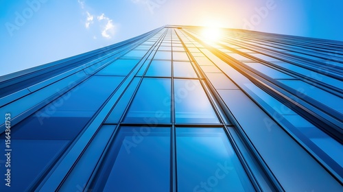 Wallpaper Mural Modern Business Office Building with Sunlight Glass Curtain Wall, Sky Blue Minimalist Illustration Background Torontodigital.ca