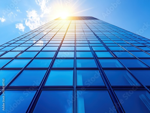 Wallpaper Mural Modern Business Office Building with Sunlight Glass Curtain Wall, Sky Blue Minimalist Illustration Background Torontodigital.ca